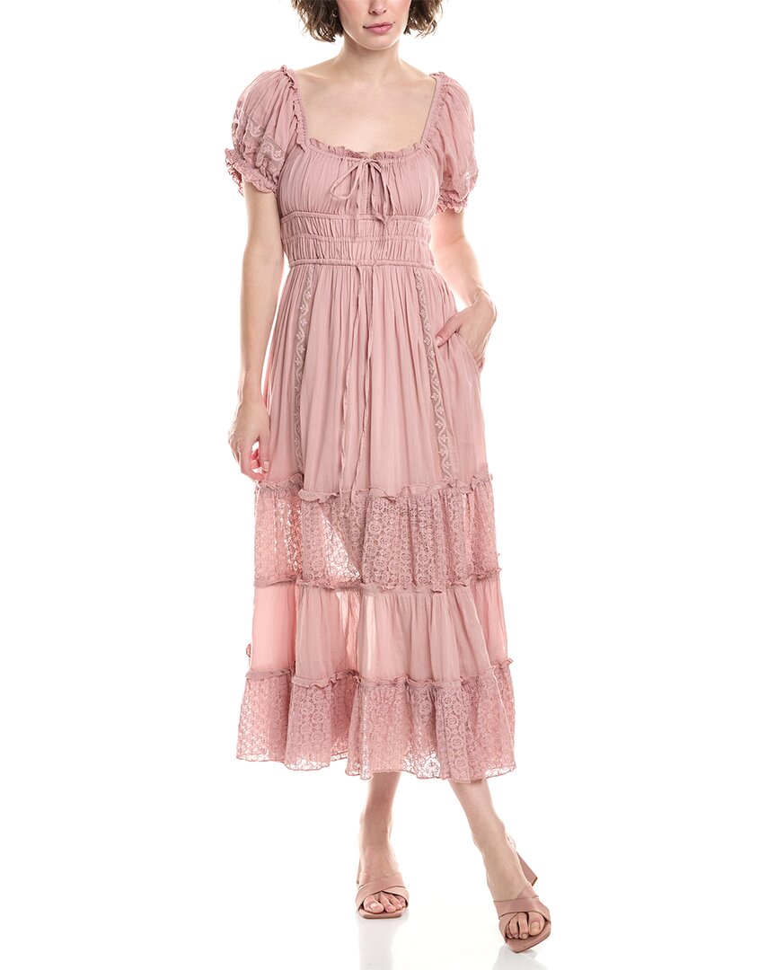 Free People Falling Sun Puff Sleeve Midi Dress In Gold