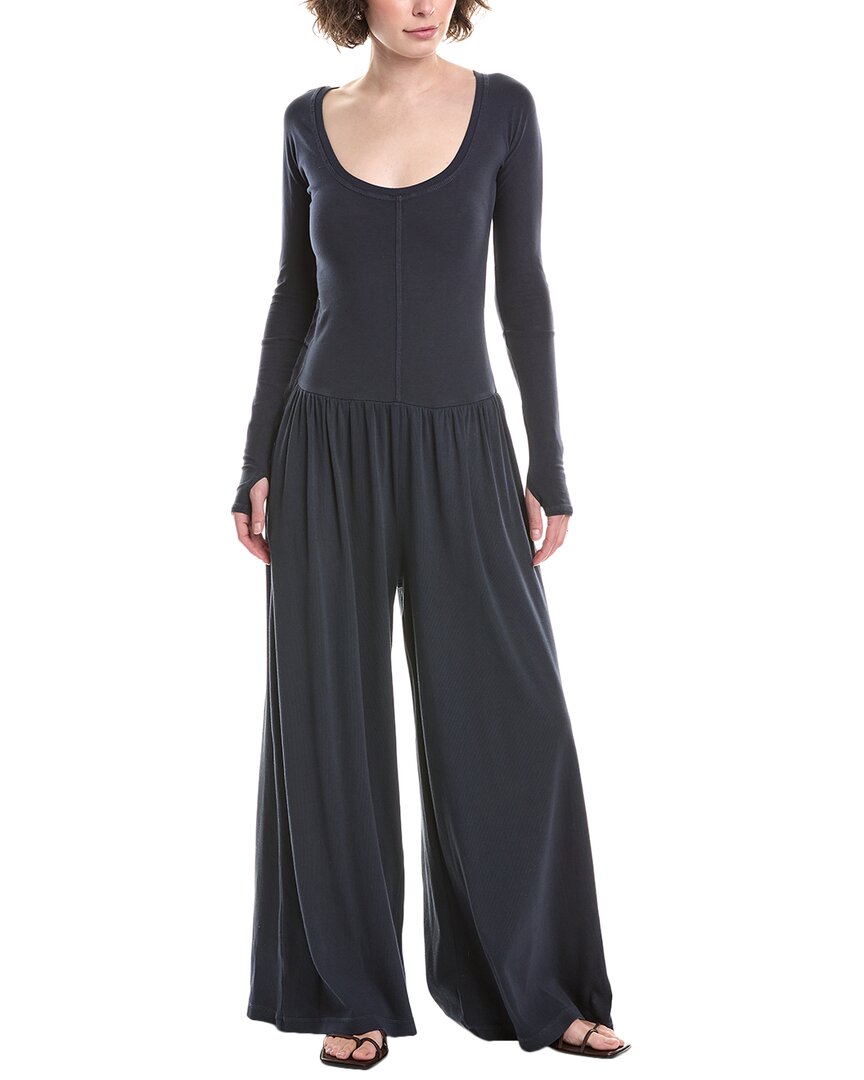 Free People Hot Shot Wide Leg Long Sleeve Jumpsuit In Black