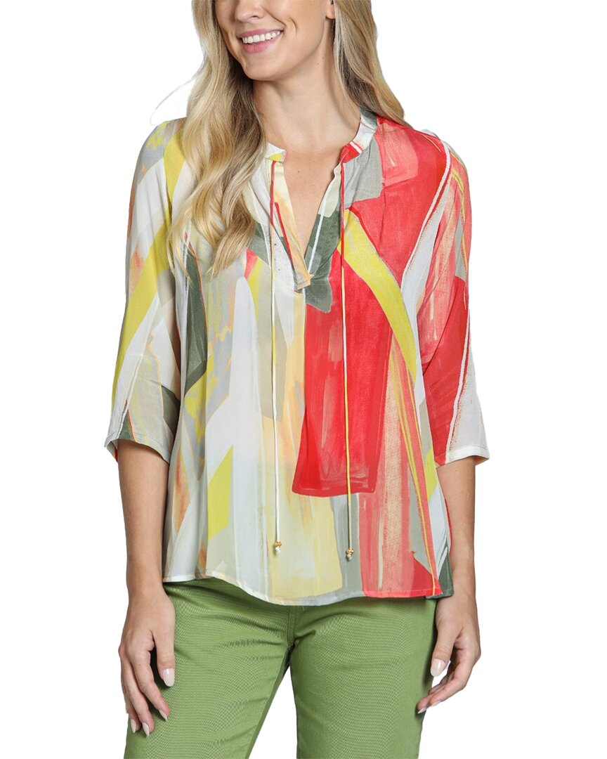 Apny Print Tassel Split Neck Chiffon Top In Multi