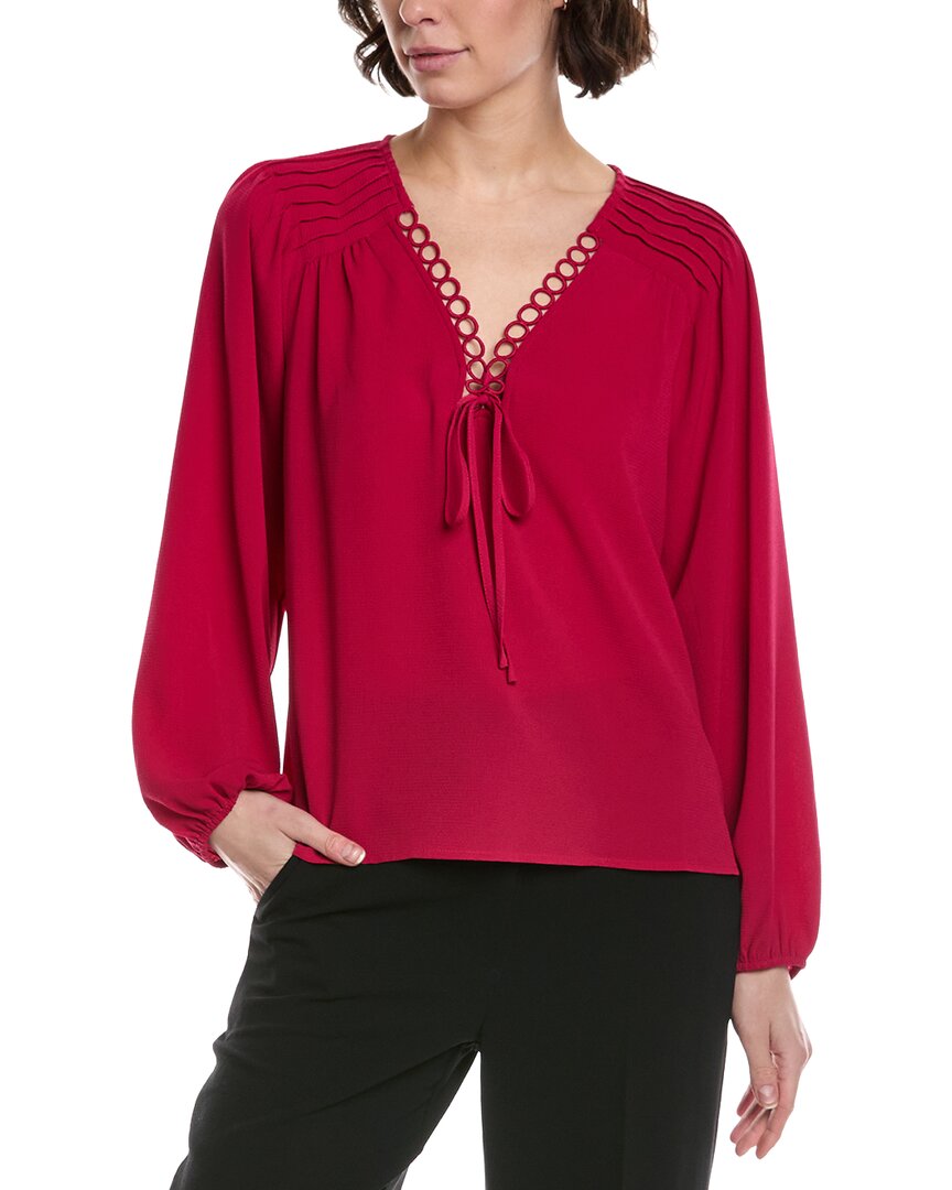 Cece V-neck Pintuck Blouse In Red