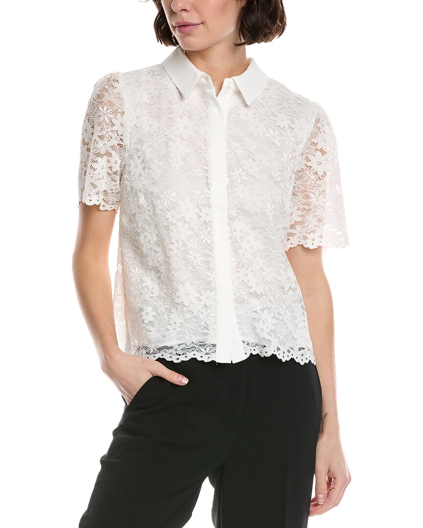 Cece Hidden Placket Shirt In White