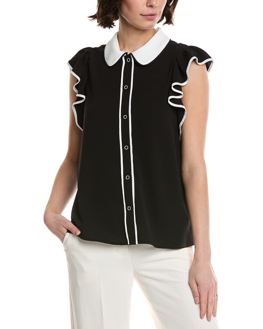 Cece Flutter Sleeve Collared Blouse In Black