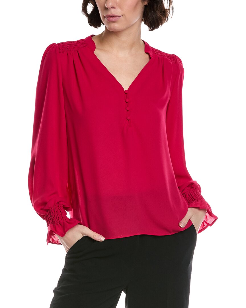 Cece Half Placket Smocked Top In Red