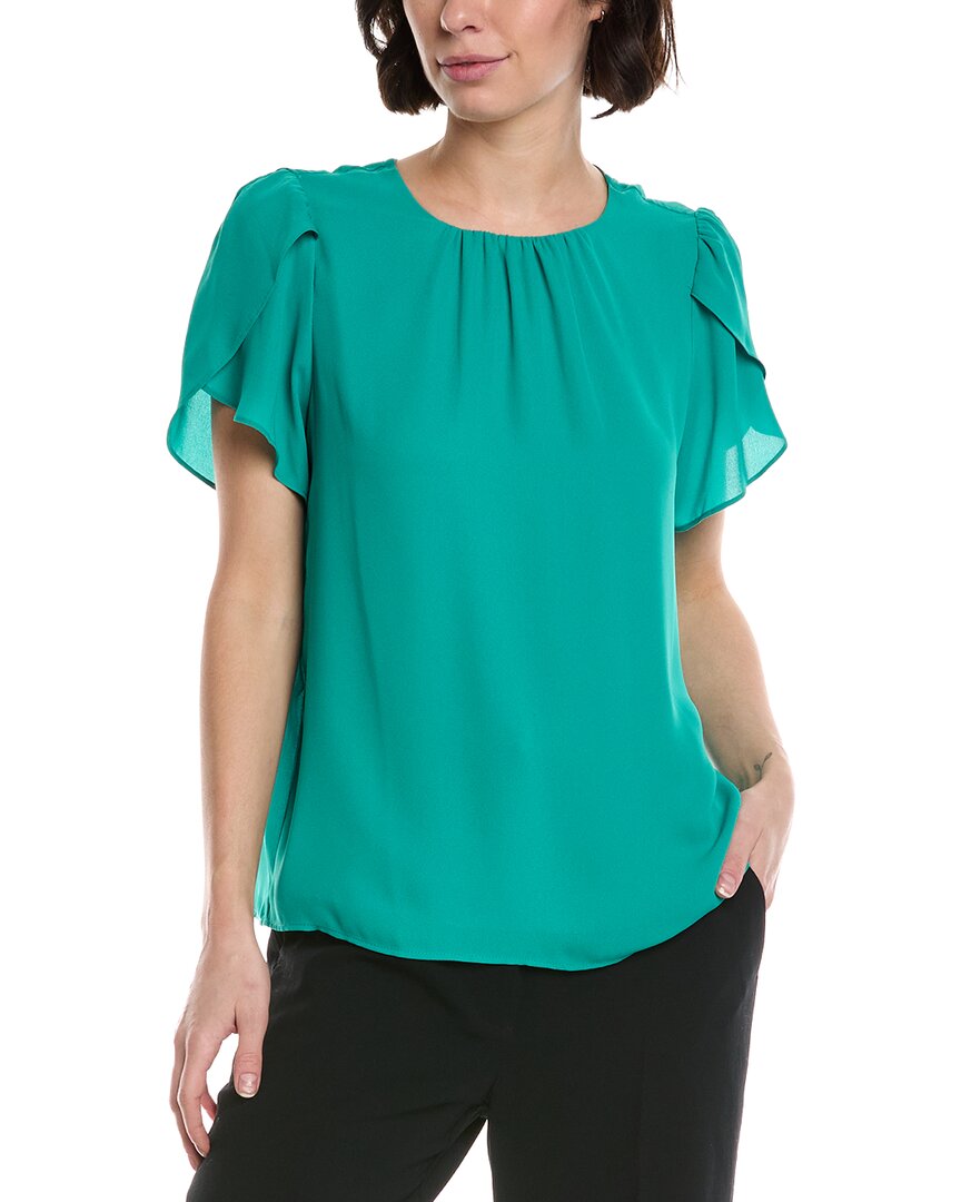 Cece Tulip Sleeve Shirred Neck Top In Green