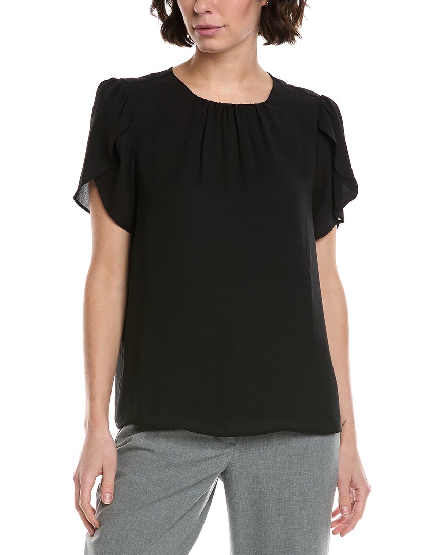 Cece Tulip Sleeve Shirred Neck Top In Black