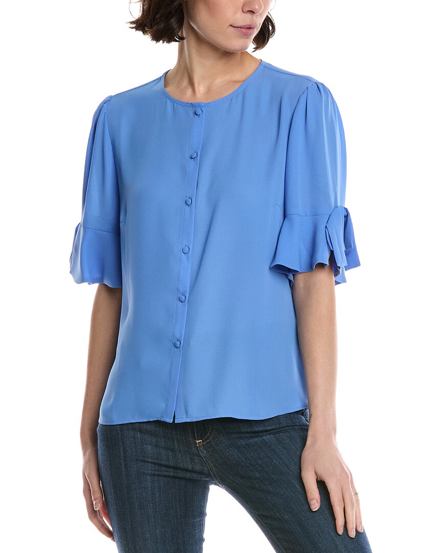 Cece Flounce Bow Sleeve Top In Blue