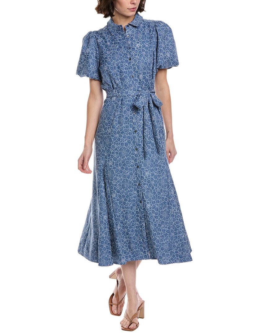 Cece Daisy Chambray Button Front Maxi Dress In Blue