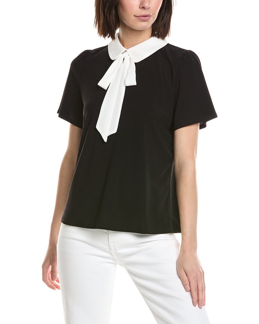 Cece Short Sleeve Collared Blouse In Black