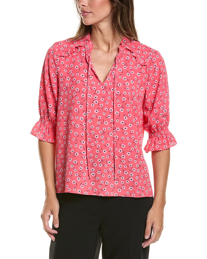 Cece Elbow Sleeve Split Neck Blouse W. Cf Tie