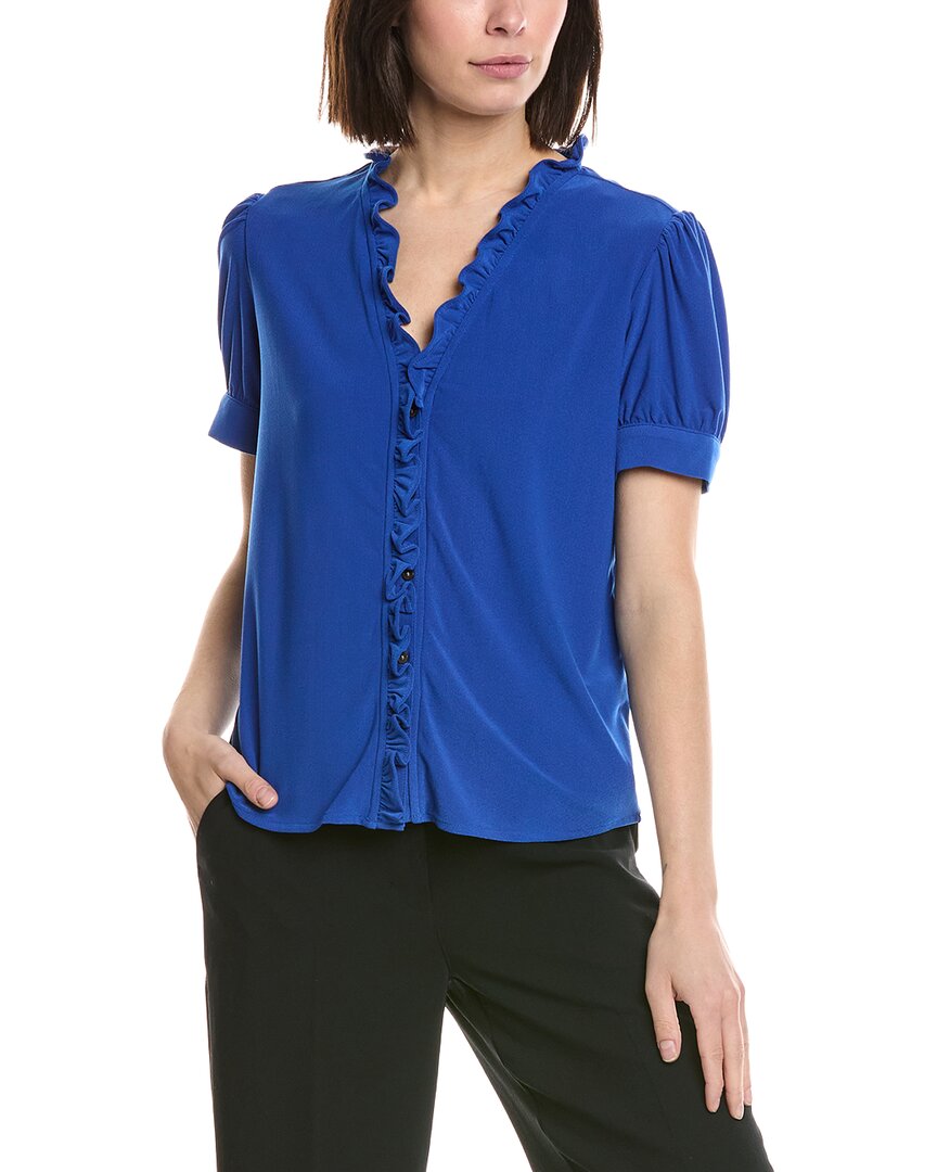 Cece Ruffle Trim Blouse In Blue