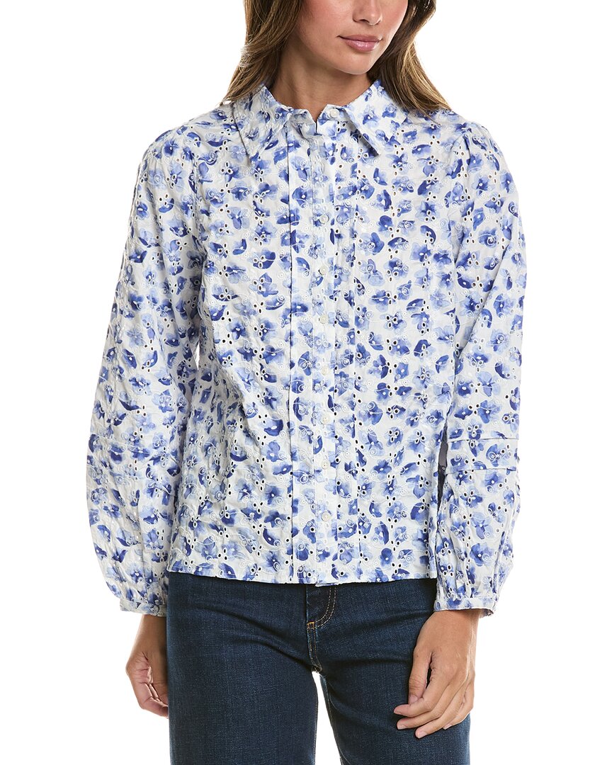 Cece Collared Pintuck Ruffle Button Down Top In Multi