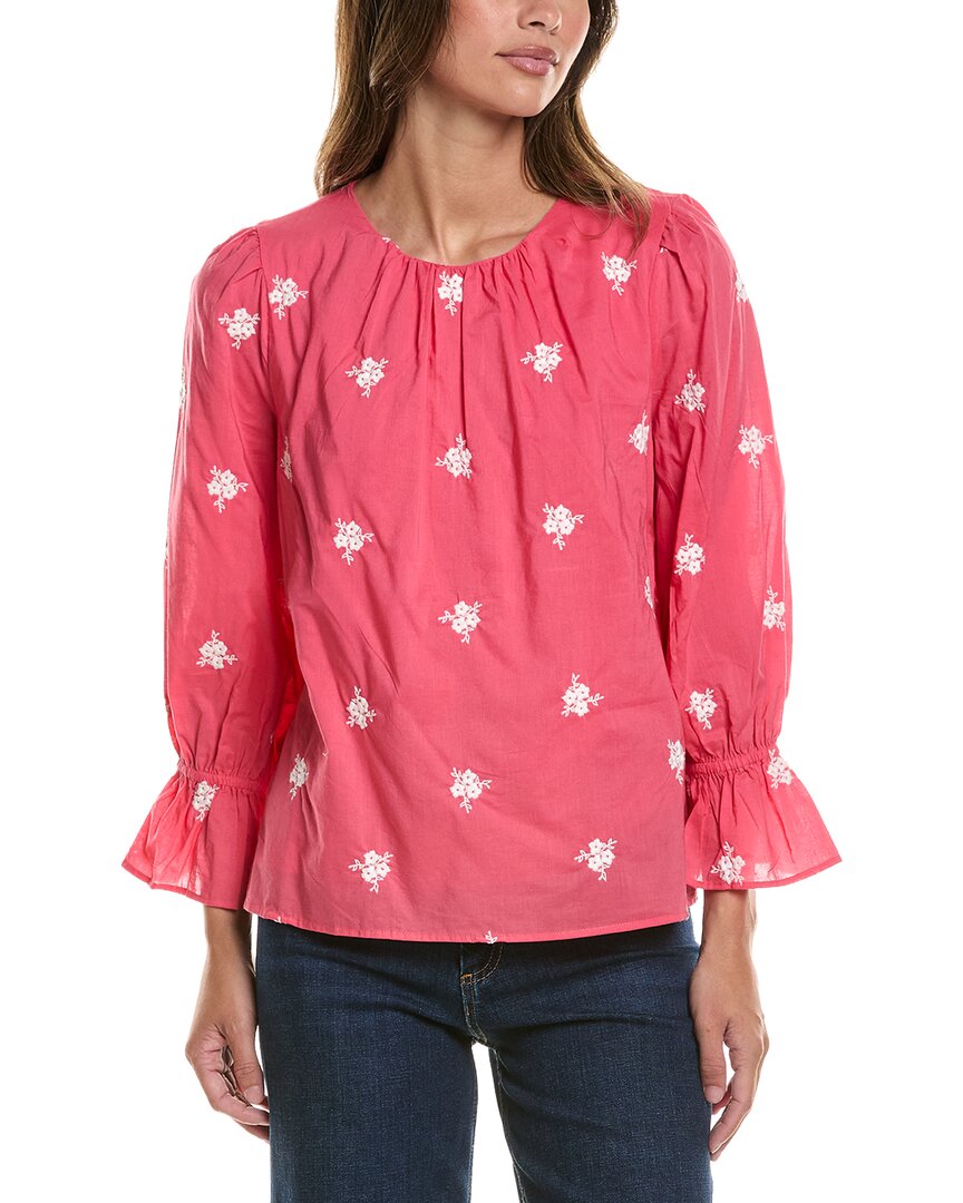 Cece Shirred Neck Ruffle Sleeve Top In Red