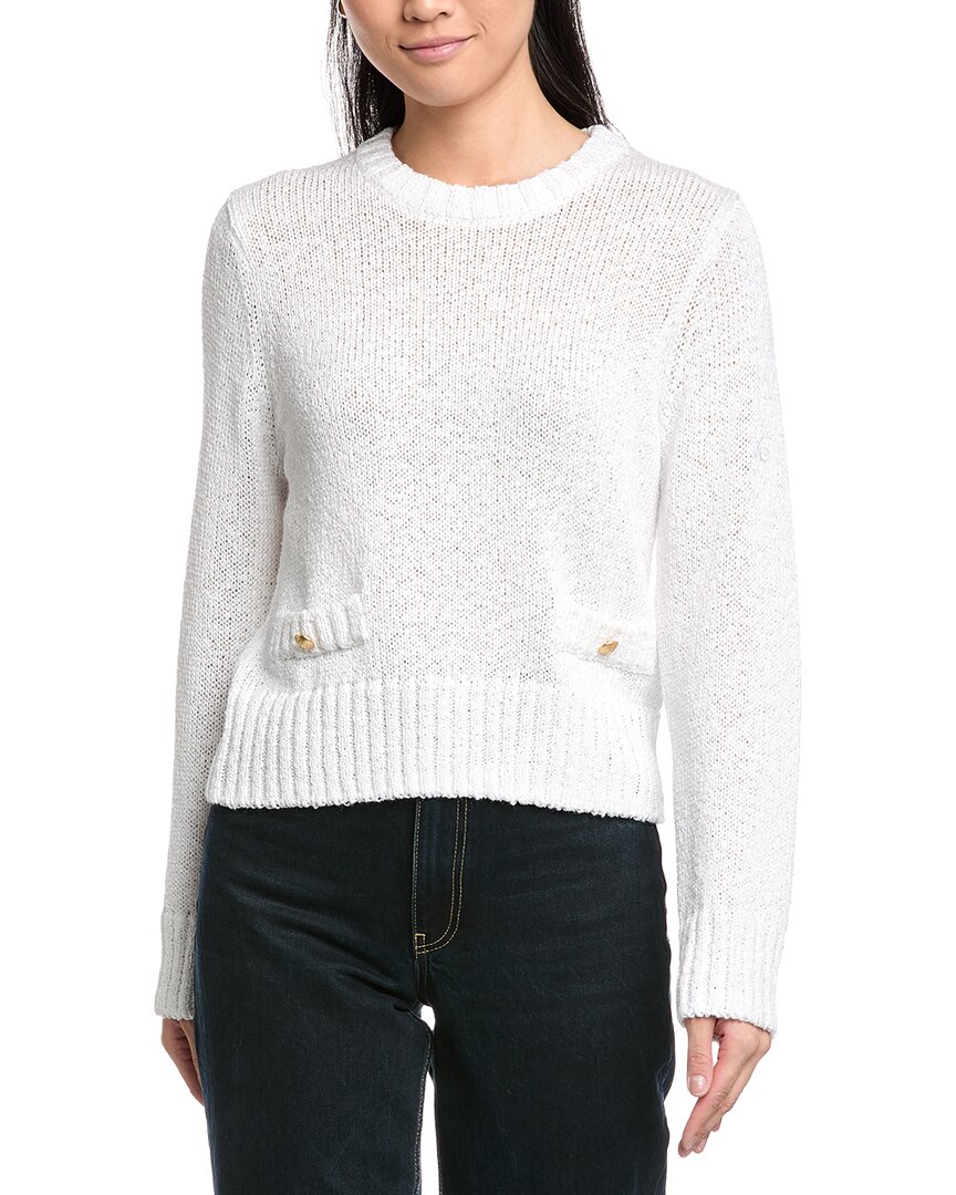 St John St. John Relaxed Crewneck Striped Sweater In White