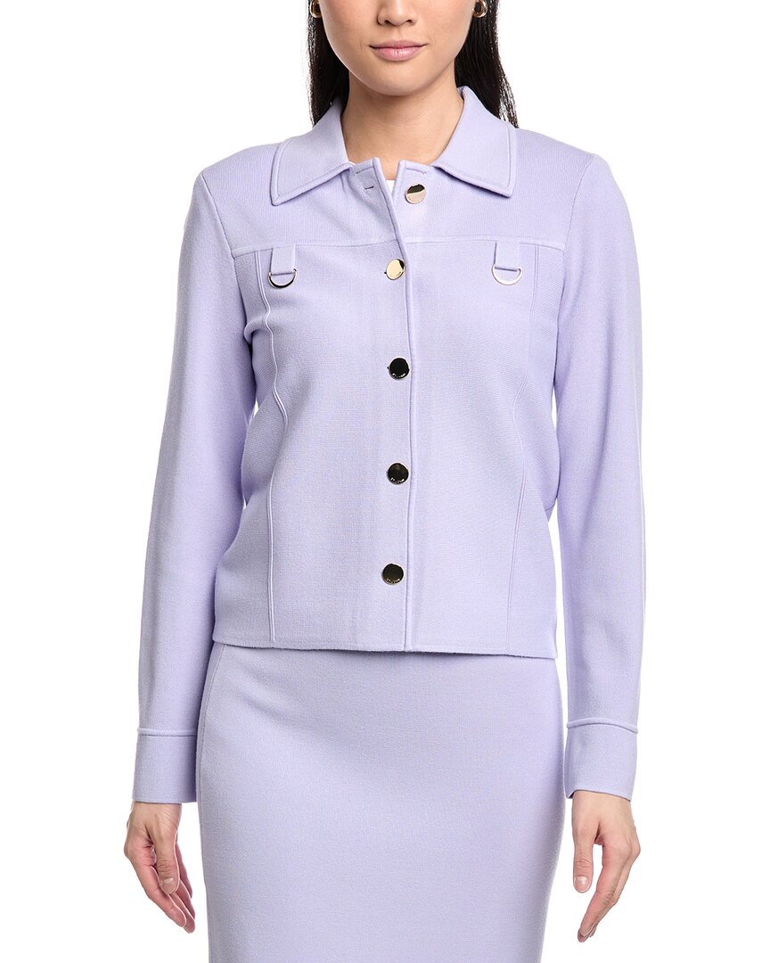 St John St. John Collared Boxy Knit Jacket In Purple