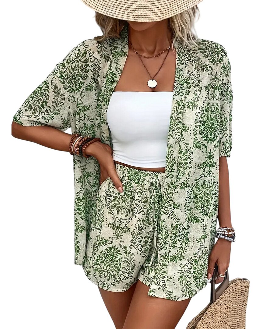 Lily Kim 2pc Cardigan & Short Set In Green