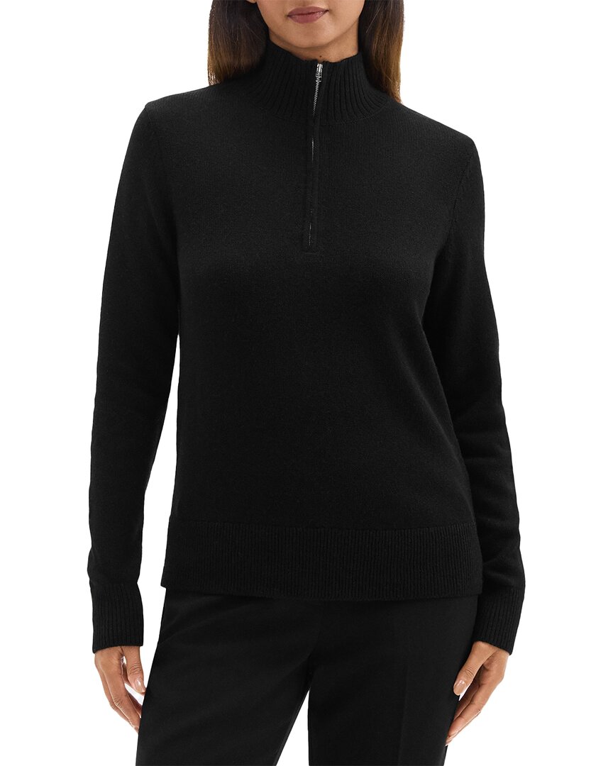 Theory Half-zip Turtleneck Sweater In Wool In Black