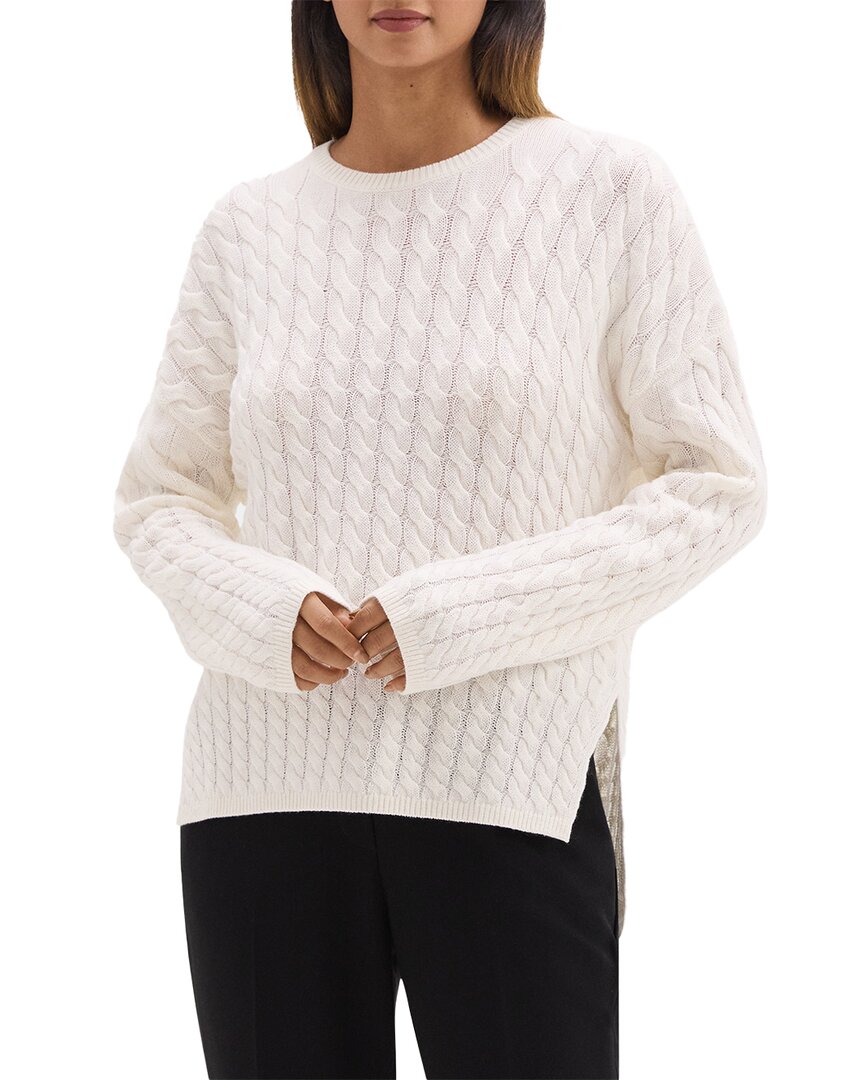 Theory Karenia Cable Knit Wool & Cashmere-blend Sweater In White