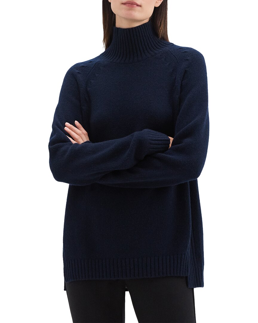 Theory Side Rib Turtleneck Wool Sweater In Blue