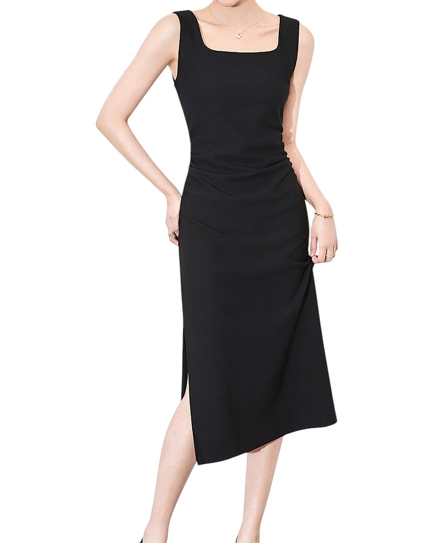 Monique Lagarde Linen-blend Midi Dress In Black