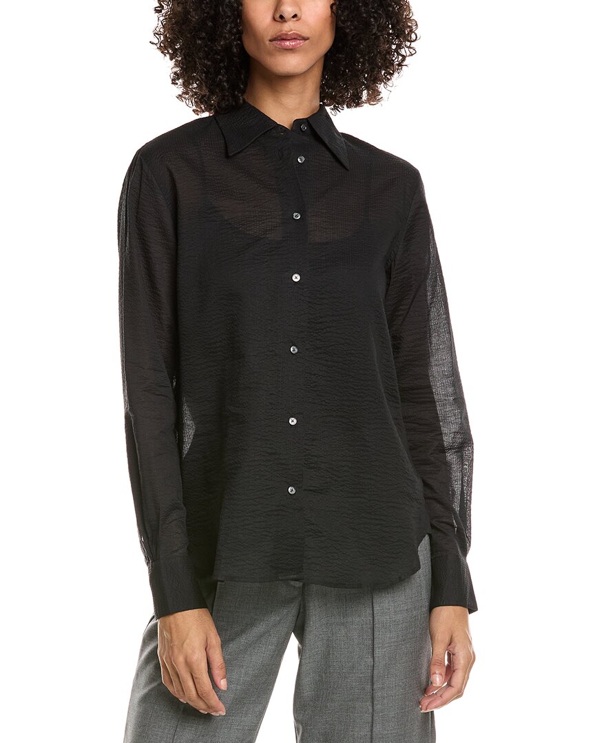 Officine Generale Ella Seersucker Shirt In Black