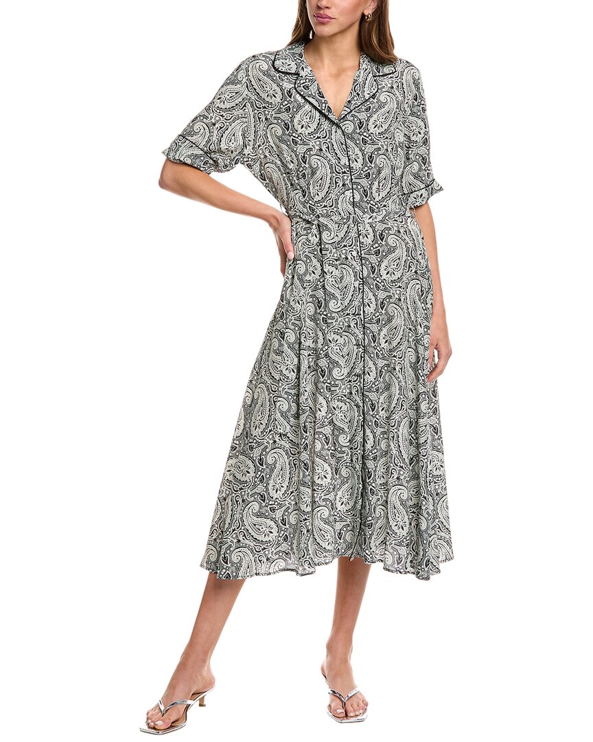 Officine Generale Benedicte Silk Midi Dress In Multi