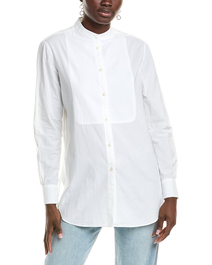 Officine Generale Amelia Bib Seersucker Shirt In White