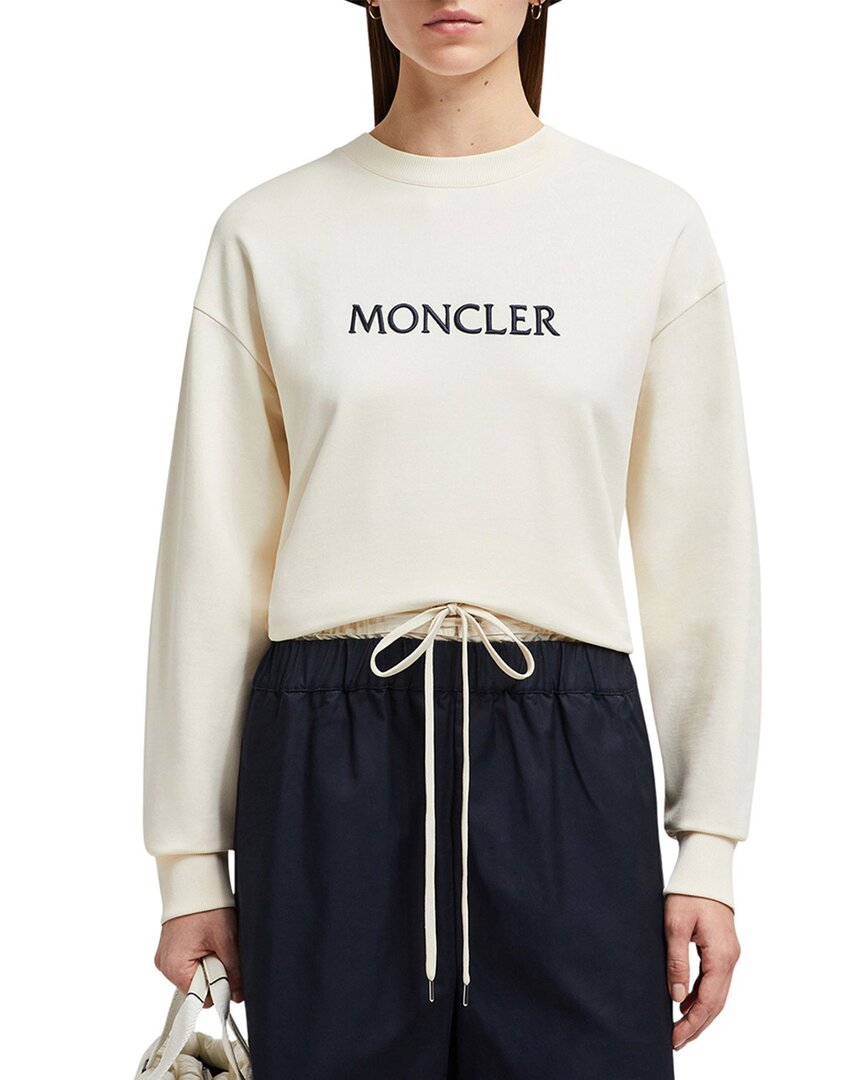 Moncler Embroidered Tonal Logo Sweatshirt In White