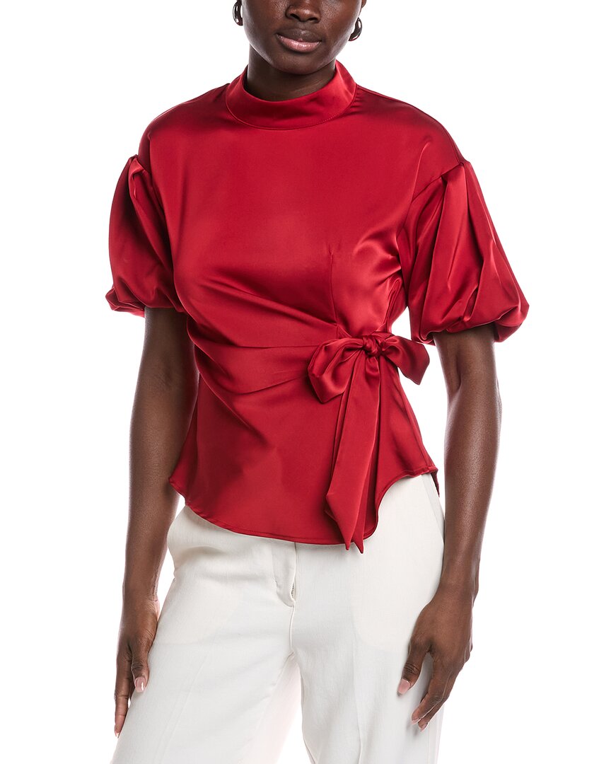 Gracia Side Tie Satin Top In Red