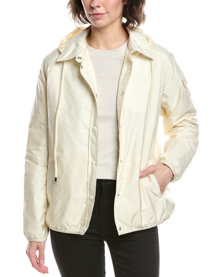 Moncler White Down Jacket With Logo Patch On The Sleeve In Tech Fabric Man In White