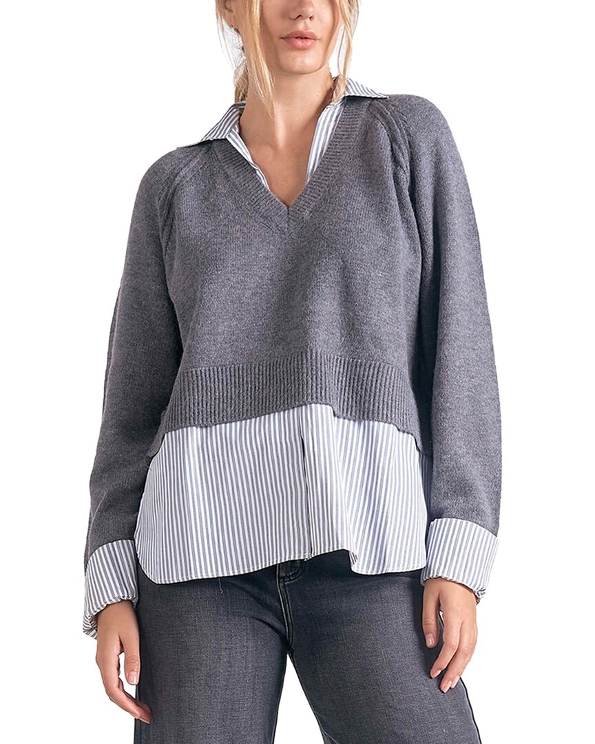 Elan Long Sleeve Sweater Shirt Combo In Grey In Gray