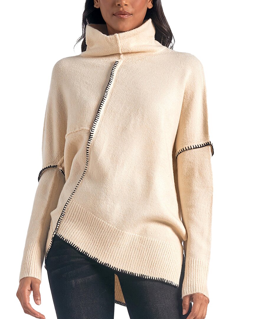Elan Womens Asymmetric Whipstitch Pullover Sweater In Neutral