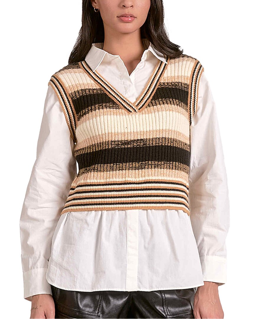 Elan Sweater Vest Shirt Combo In Beige In Neutral