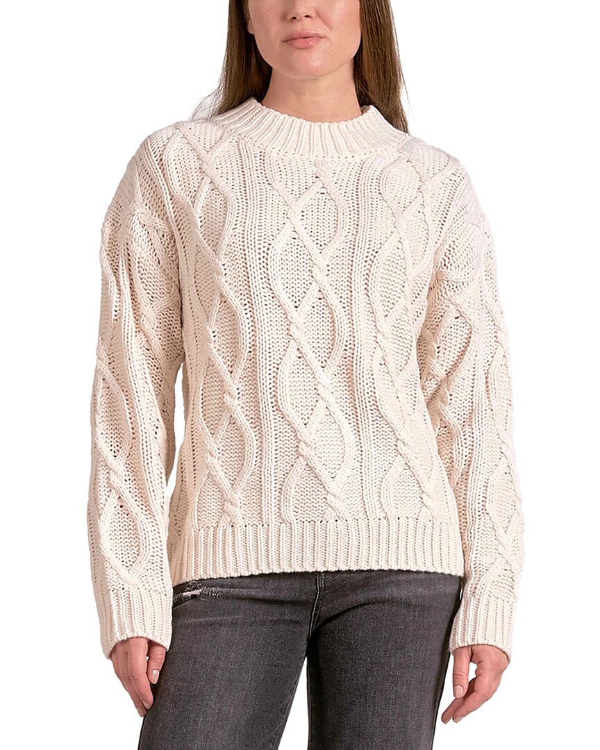 Elan Cable Knit Crewneck Sweater In White
