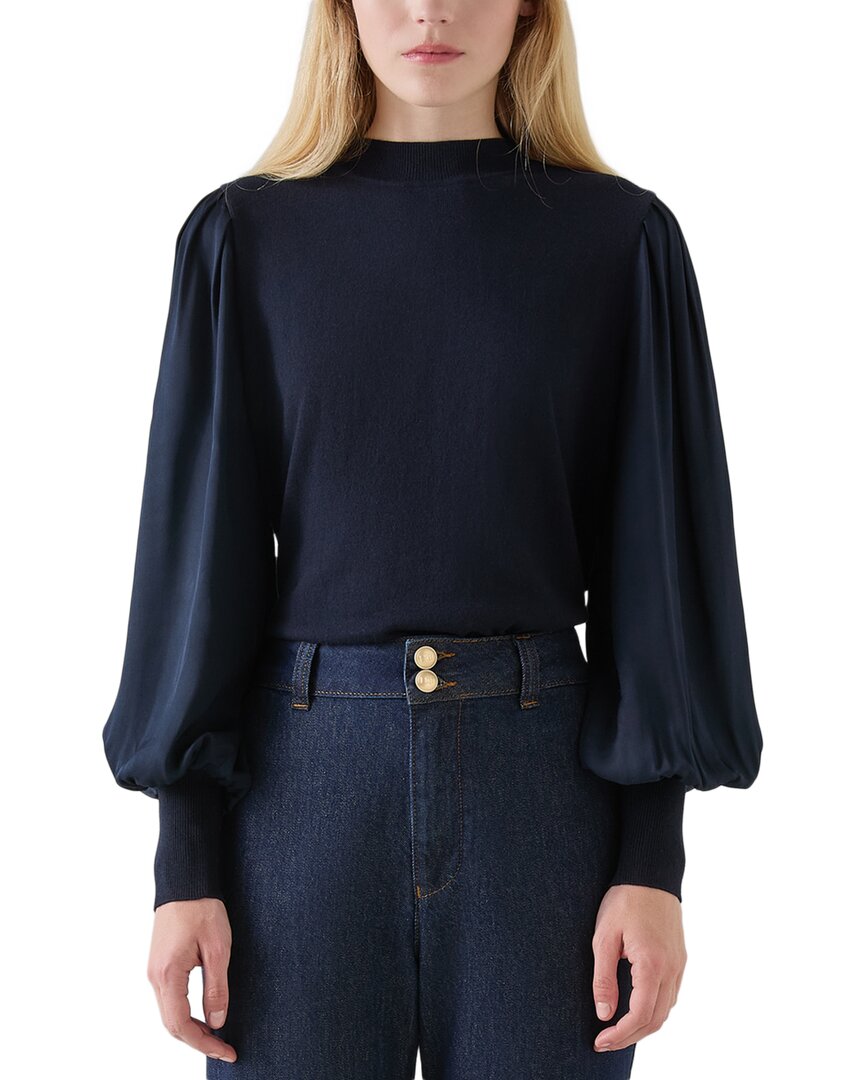 Lk Bennett Erica Spring Navy Mixed Media Knitted Top In Blue