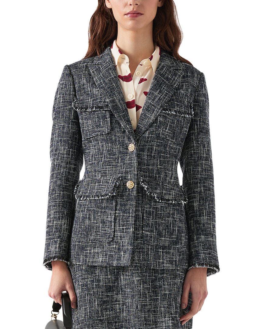 Lk Bennett Womens Finch Tweed-textured Cotton-blend Blazer Mul-indigo In Blue