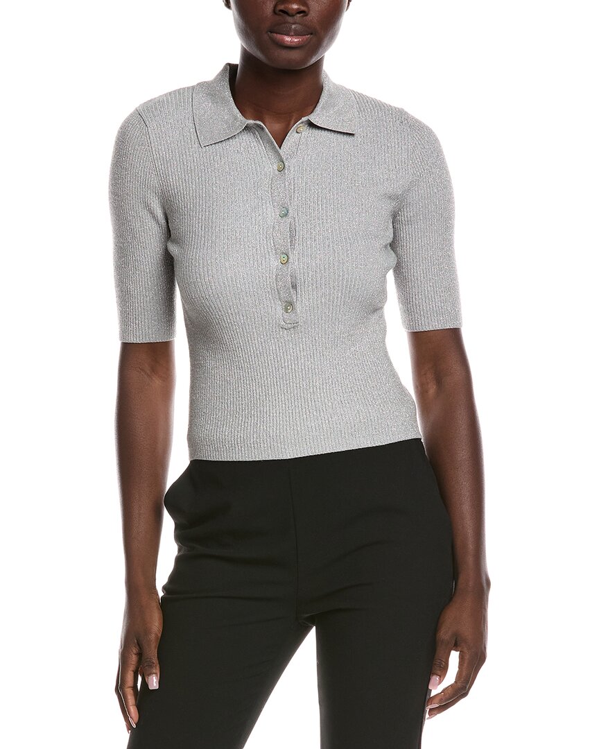 525 America Ophelia Lurex Johnny Collar Top In Gray