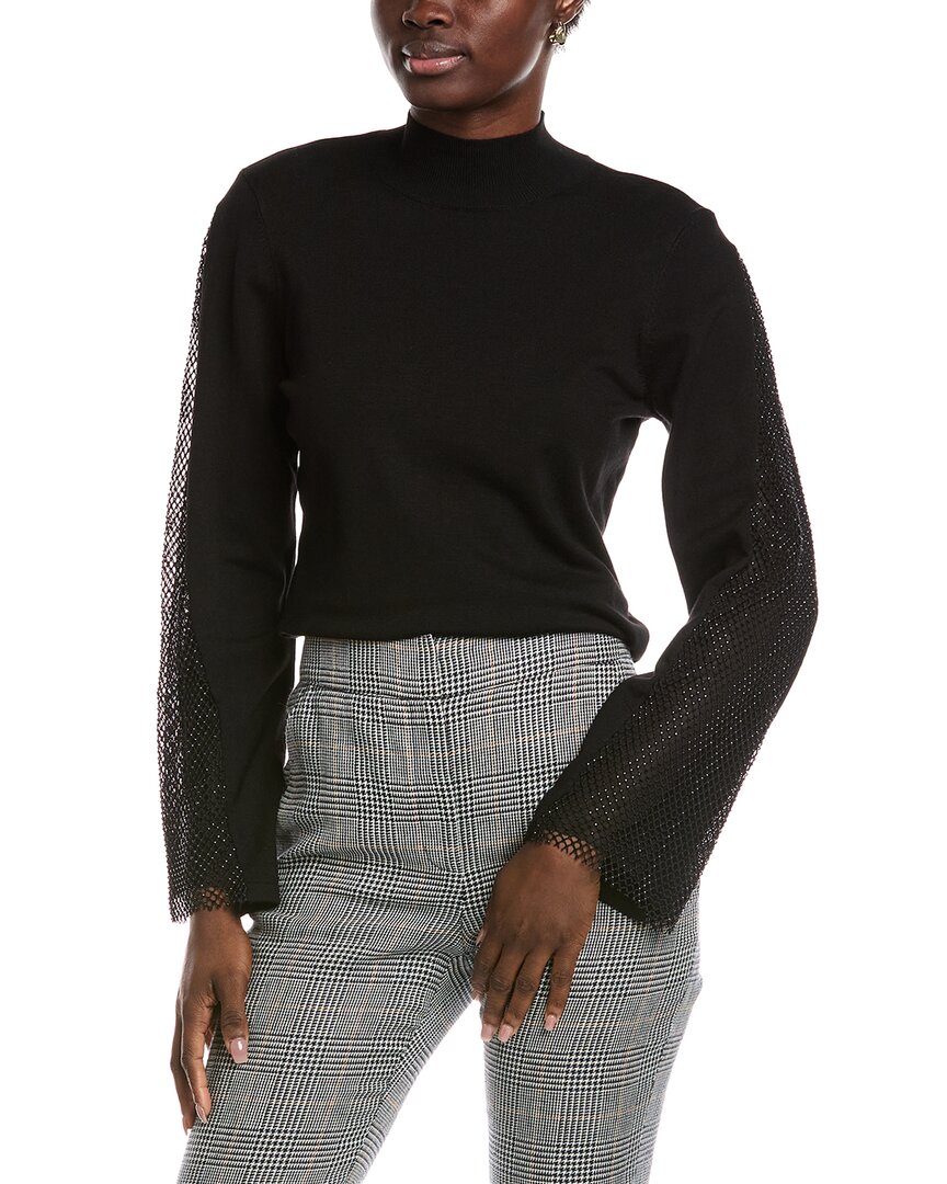 Vince Camuto Mesh Sleeve Sweater In Black
