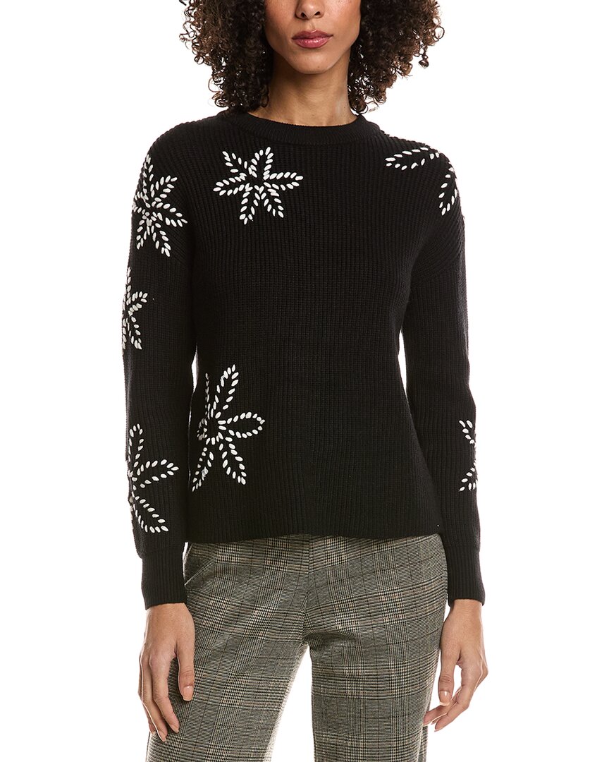 T Tahari Flower Embroidery Sweater In Black
