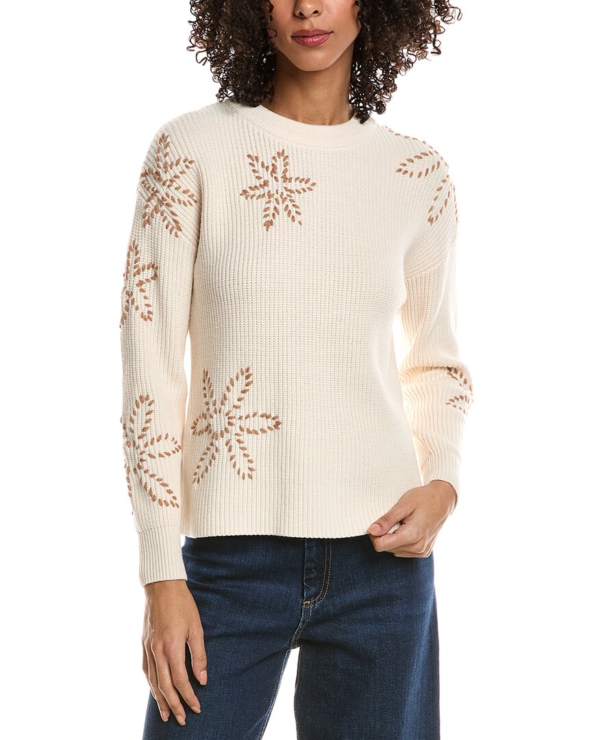 T Tahari Flower Embroidery Sweater In White