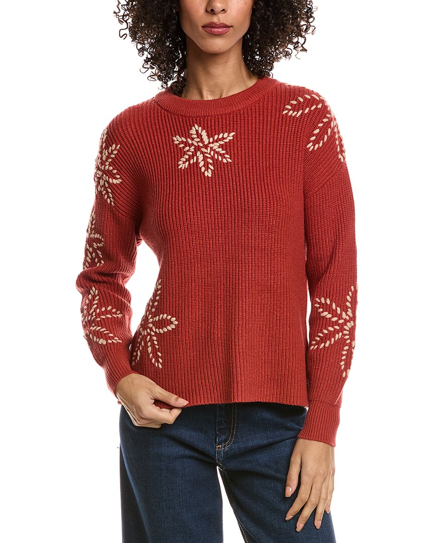 T Tahari Flower Embroidery Sweater In Brown