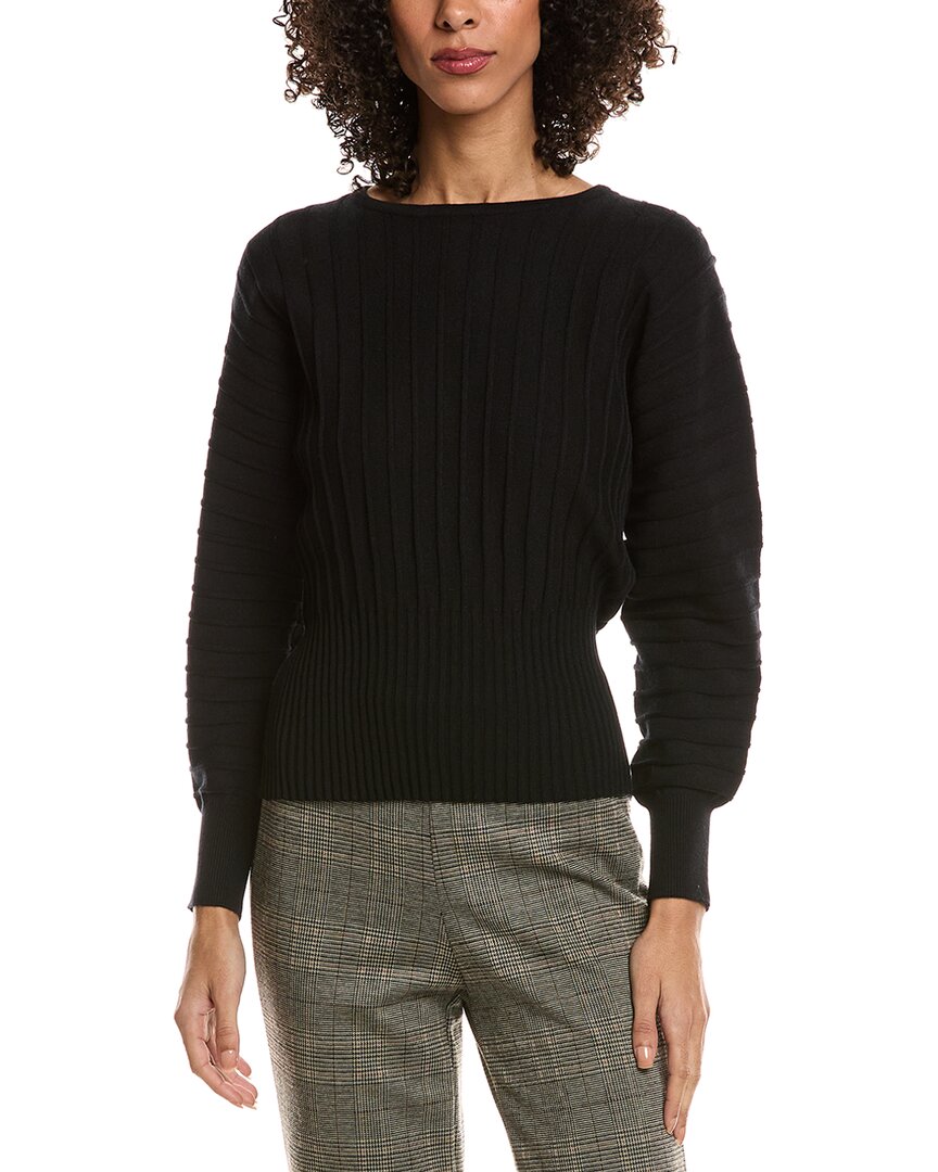 T Tahari Vertical Rib Dolman Sleeve Sweater In Black