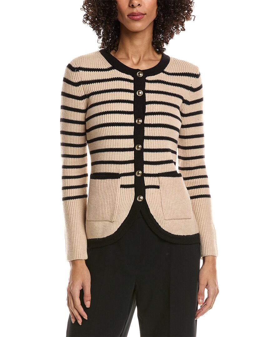 T Tahari Striped Cardigan In Brown