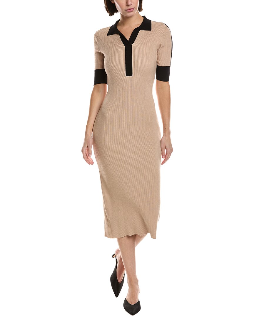 T Tahari Split Collar Rib Sweaterdress In Brown