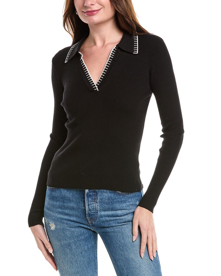 T Tahari Polo Collar Sweater In Black