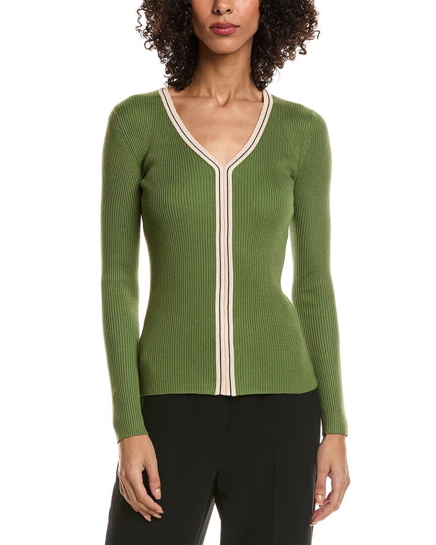 T Tahari Women's Contrast-trim Knit Top In Green