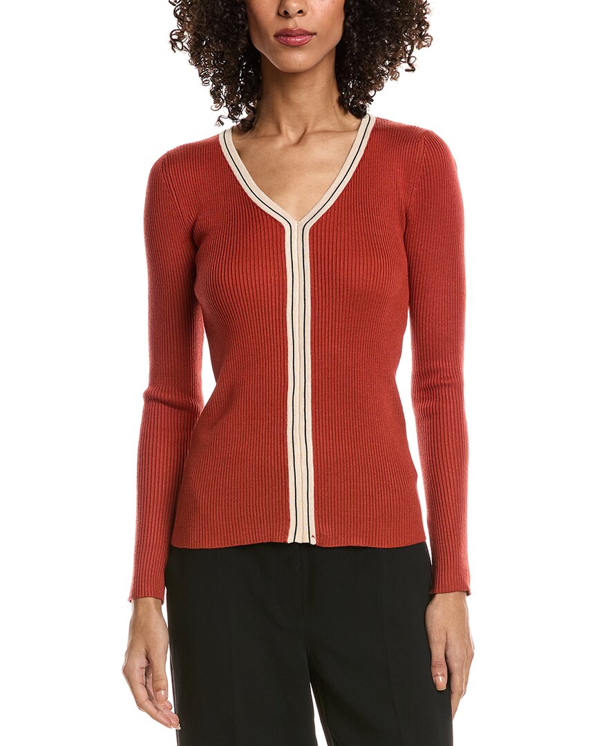 T Tahari Contrast Stripe Rib Sweater In Brown