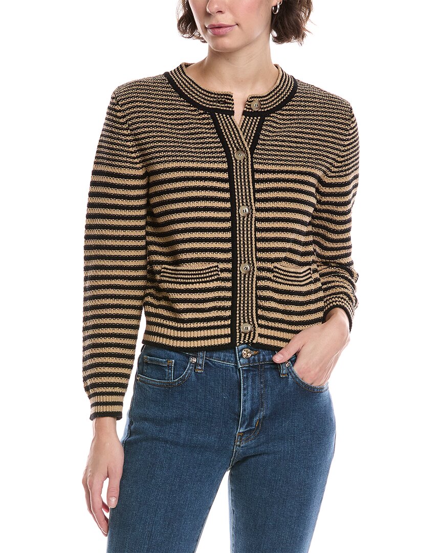 Frame Compact Stripe Cardigan In Brown