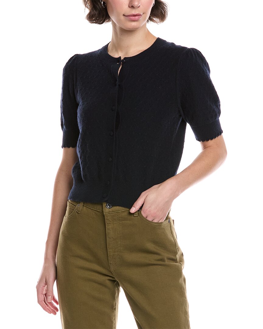 Frame Pointelle Cashmere Cardigan In Black
