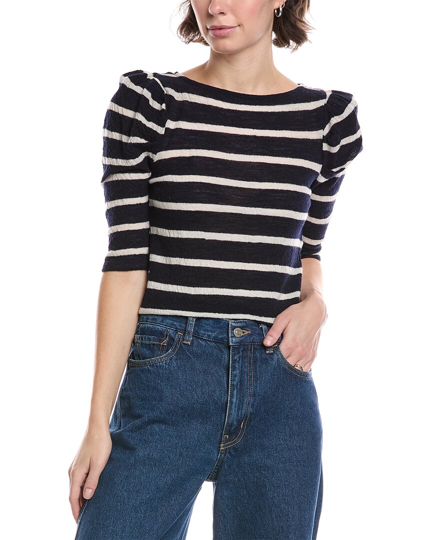 Frame The Ruched Stripe Wool T-shirt In Blue