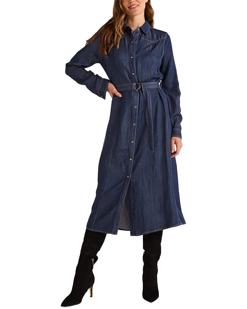 Bella Dahl Western Yoke Linen-blend Midi Dress In Blue